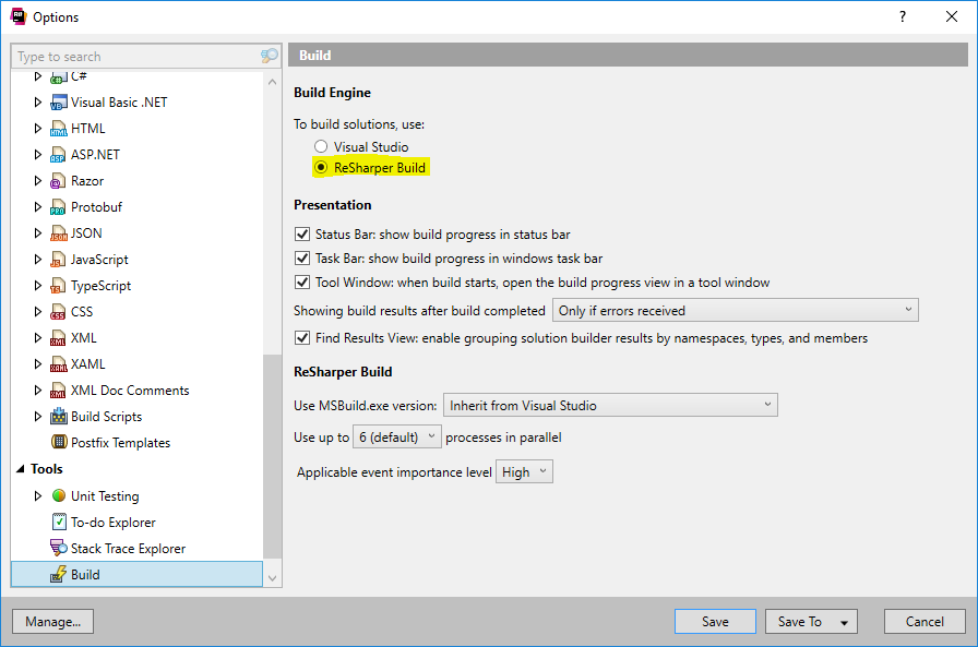 Visual Studio 2015 Performance - Enable ReSharper Build